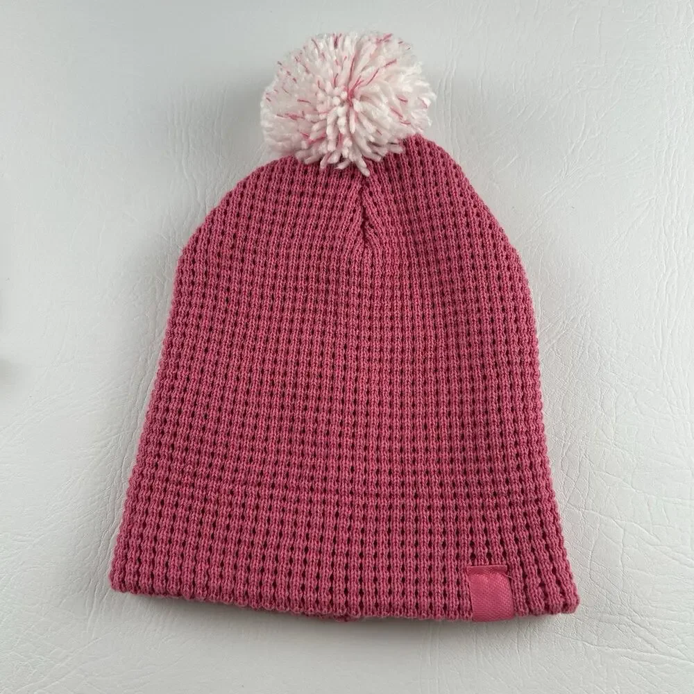 Adidas Pink Pom Pom Beanie Women’s Knit Cuffed Winter Hat Logo